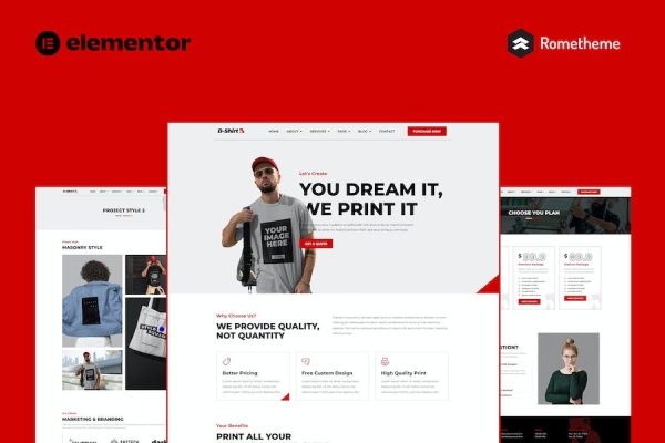 D-Shirt – T Shirt Design & Printing Elementor Pro Full Site Template Kit