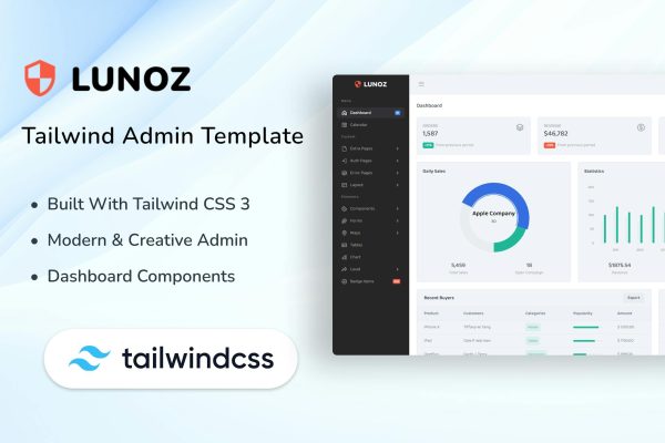 Admin Template & Dashboard Tailwind UI Kit – Lunoz Responsive and customizable Admin templates and Dashboard Tailwind CSS UI kits