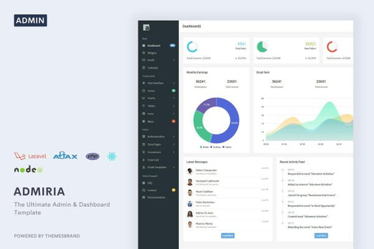 Admiria – The Ultimate Admin & Dashboard Template Admiria is a multipurpose like React Js with Redux, Node Js, Laravel, PHP and AJAX admin dashboard.