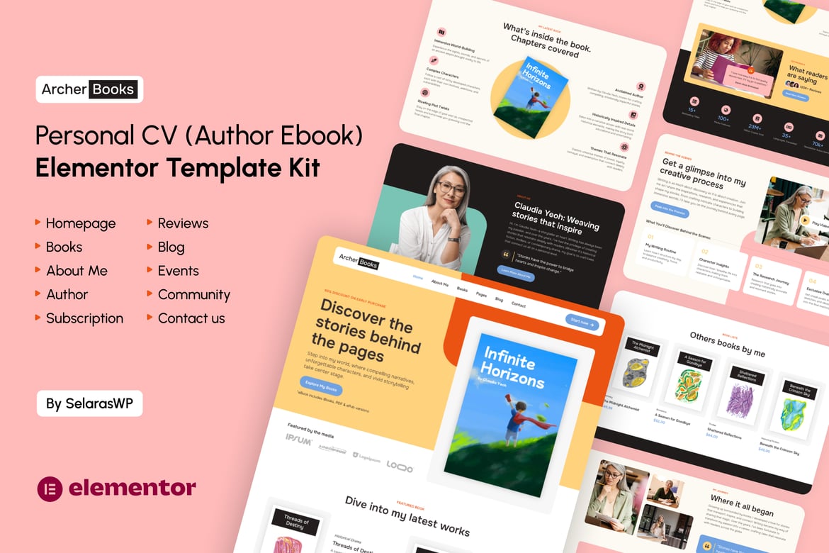 ArcherBooks – Author & eBook Resume Elementor Pro Template Kit