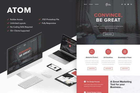 Atom – Responsive Email + Themebuilder Access High quality responsive email newsletter template | MailChimp | Campaign Monitor supported