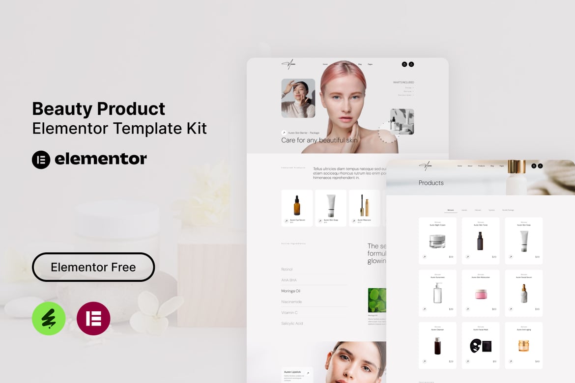 Auren – Beauty Product Elementor Template Kit