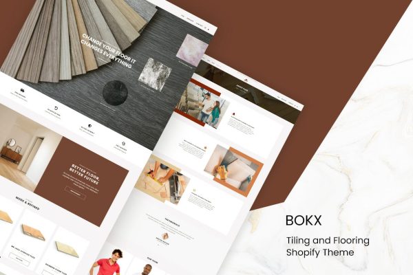 Bokx - Tiling and Flooring Shopify Theme Simple Modern Responsive Tiles, Floor Construction and Interior Design Materials eCommerce Website.