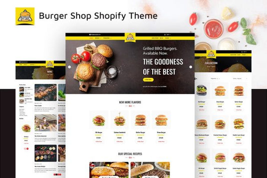Burgs - Food Delivery & Restaurant Shopify Theme Burger, Sandwitch and Fastfood Stores Template. Drivein Restaurant Menu, Showcase eCommerce Design.