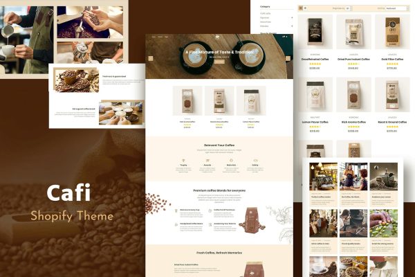 Cafi - Coffee Shops & Cafés Responsive Shopify Coffee, Juices, Cake Tea, Drinks Premium Shopify Template. Food Delivery, Food Order eCommerce Theme