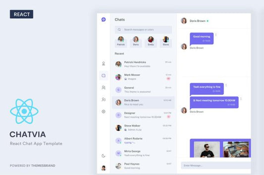 Chatvia – React Chat App Template Chatvia is built with Bootstrap ^5.1.3 and React Js , SCSS with responsive with all devices.