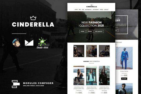 Cinderella – E-commerce Responsive Email Template Create beautiful responsive e-mail templates for promoting your e-shop, business & services