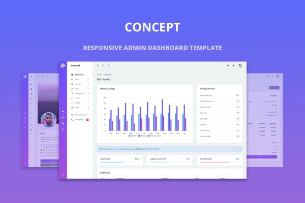 Concept – Responsive Admin Dashboard Template Concept is clean and well designed template for any types of backend applications
