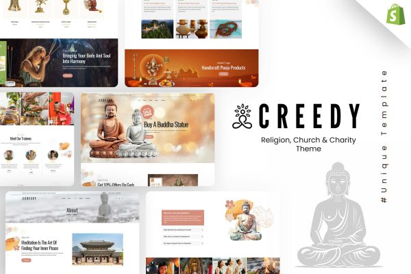 Creedy - Religion, Church & Charity Shopify Theme Charity Services, Donations, Books & T-shirts Online Sale. Religious Idols & Non Profit Gifts Store