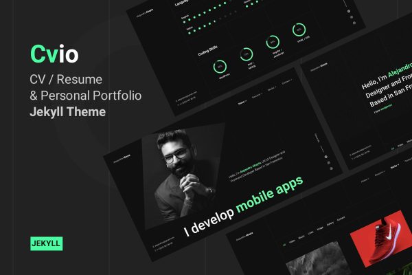 Cvio – CV Resume Personal Portfolio Jekyll Theme CV Resume, Personal Portfolio for Jekyll, Personal website, Developer Portfolio, Dark design