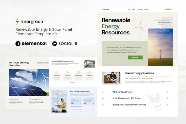 Energreen – Renewable Energy & Solar Panel Elementor Template Kit