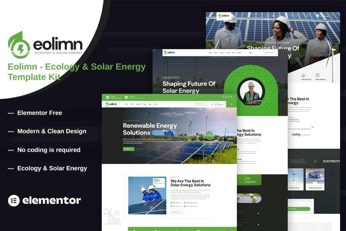 Eolimn – Ecology & Solar Energy Elementor Template Kit