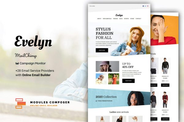 Evelyn – E-commerce Responsive Email Template Create beautiful responsive e-mail templates for promoting your e-shop, business & services