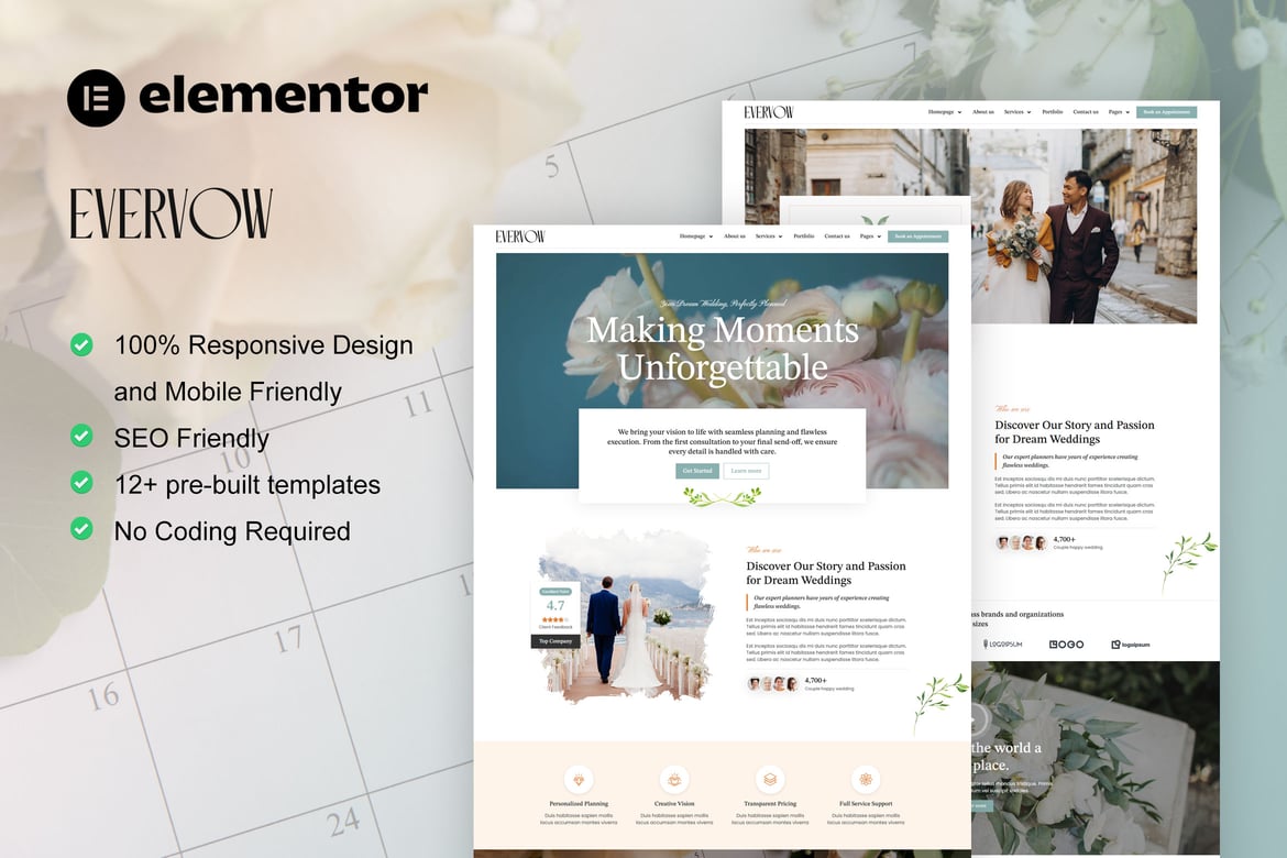 EverVow – Wedding & Event Planner Elementor Pro Template Kit