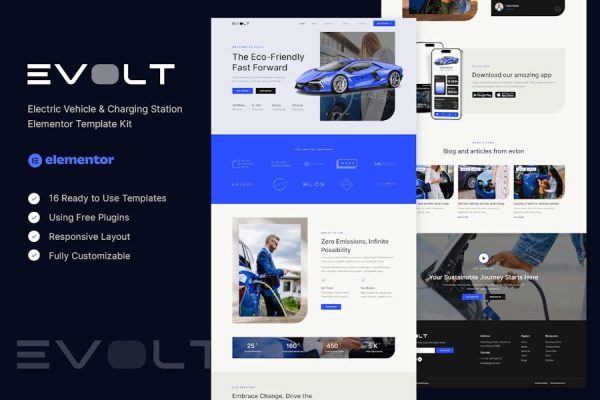 Evolt – Electric Vehicle & Charging Station Elementor Template Kit