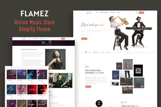 Flamez - Online Music Store Shopify Theme Sell Music Tracks, Audio Video Templates Online. Musical Artists Responsive eCommerce Shopify Theme