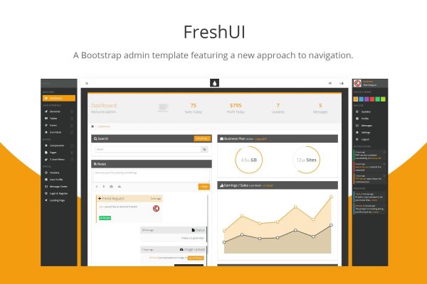 FreshUI – Bootstrap Admin Template Fully responsive admin dashboard template based on the popular Bootstrap framework
