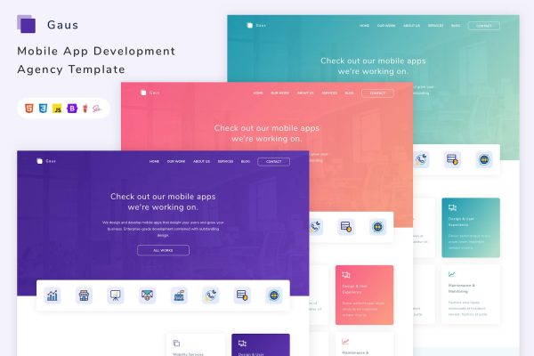 Gaus – Mobile App Development Agency Template agency, app, corporate, creative, creative agency, html5, landing, mobile app, modern design, html