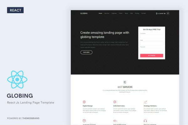 Globing – React Js Landing Page Template