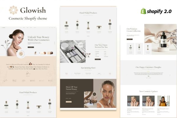 Glowish - Beauty Store Shopify Theme Skincare and Cosmetics eCommerce Shopify Theme. Makeup, Beauty care, Salon and Massage Spa Websites.
