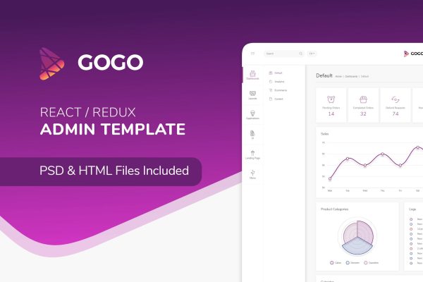 Gogo React – React Admin Template Gogo is a combination of beautifully crafted admin panel and fully featured landing page.