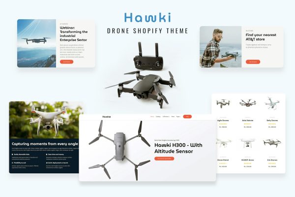 Hawki - Drone Single Product eCommerce Shopify Clean, Fully Customizable Simple One Product Shopify Theme. Sell Techno Solutions & Services Online.