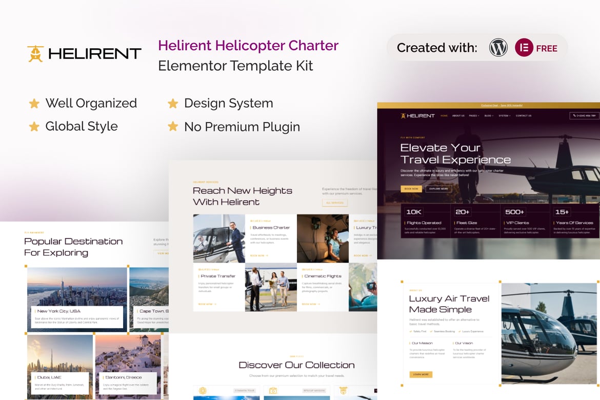 Helirent – Helicopter Charter Elementor Template Kit