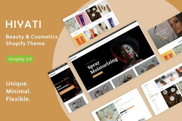 Hiyati - Beauty & Cosmetics Shopify Theme Drag & Drop Shopify Theme Sections Nail Hair Skin Care Cosmetics Beauty Products Clean, Elegant