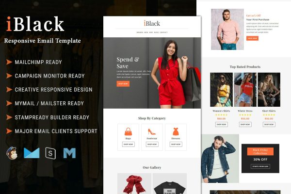 iBlack – Black Friday Email Newsletter Template Best marketing email template to promote your products by providing various offers