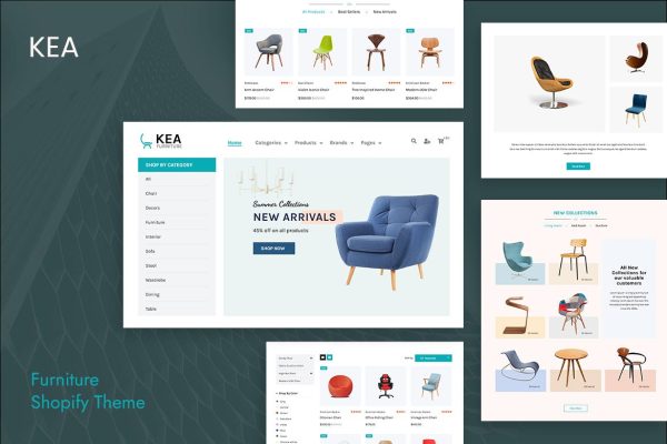 Kea - eCommerce Interior, Furniture Shopify Theme Responsive Furniture Store Website Design. Tables, Chair, Decor, Wallpapers, Wall Arts Shop Template