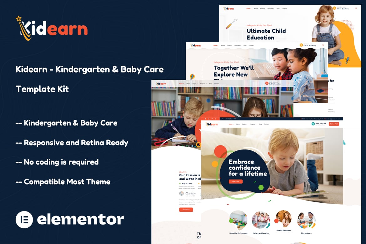 Kidearn – Kindergarten & Baby Care Elementor Template Kit
