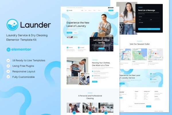 Launder – Laundry Service & Dry Cleaning Elementor Template Kit