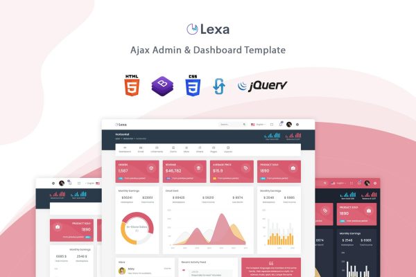 Lexa – Ajax Admin & Dashboard Template Lexa Ajax is a simple and beautiful admin template built with Bootstrap ^5.0.1. and gulp