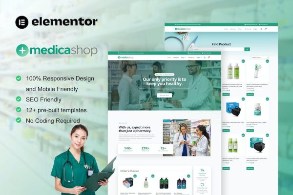 MedicaShop – Pharmacy & Medical Store Elementor Template Kit