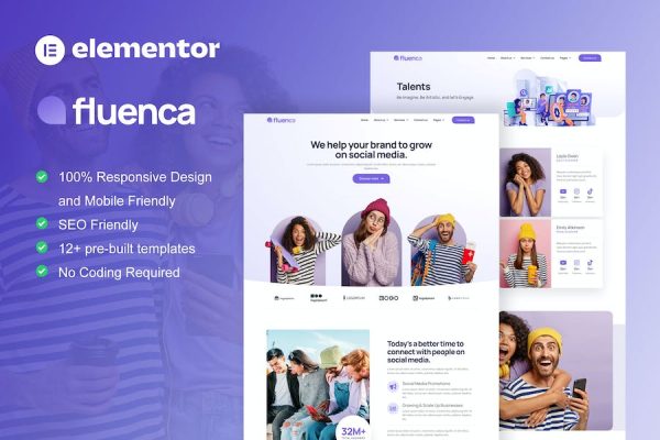 Fluenca – Social Media Agency Elementor Pro Full Site Template Kit