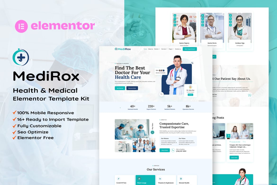 MediRox – Health & Medical Elementor Template Kit