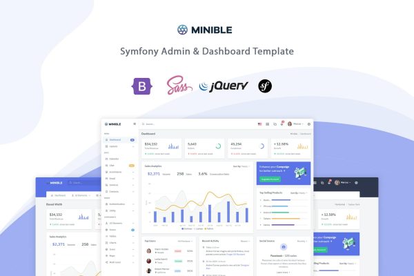 Minible – Symfony Admin & Dashboard Template Minible is a simple and beautiful admin template built with Bootstrap ^5.1.3 and Symfony.