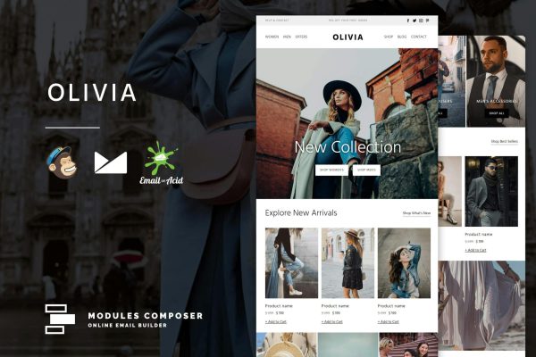 Olivia – E-commerce Responsive Email Template Create beautiful responsive e-mail templates for promoting your e-shop, business & services