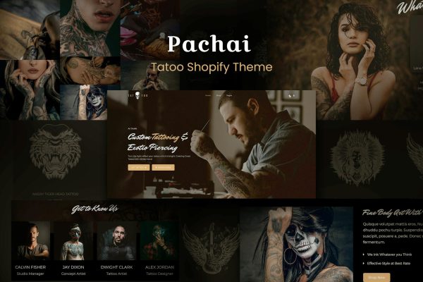 Pachai - Responsive Salon, Tattoo Shopify Theme Spa, Makeup, Tatto Artist Shop Template. Dark, Black and White Portfolio, Showcase Shopify Theme