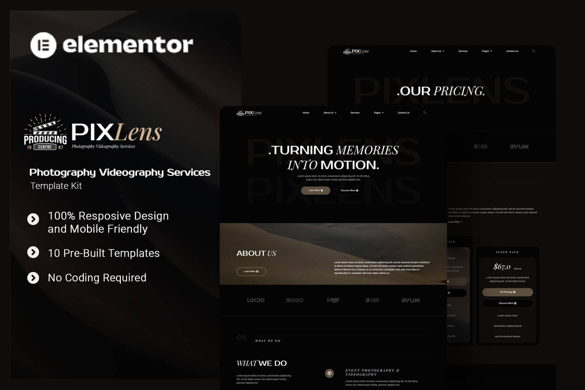 Pixlens – Photography Videography Services Elementor Template Kit