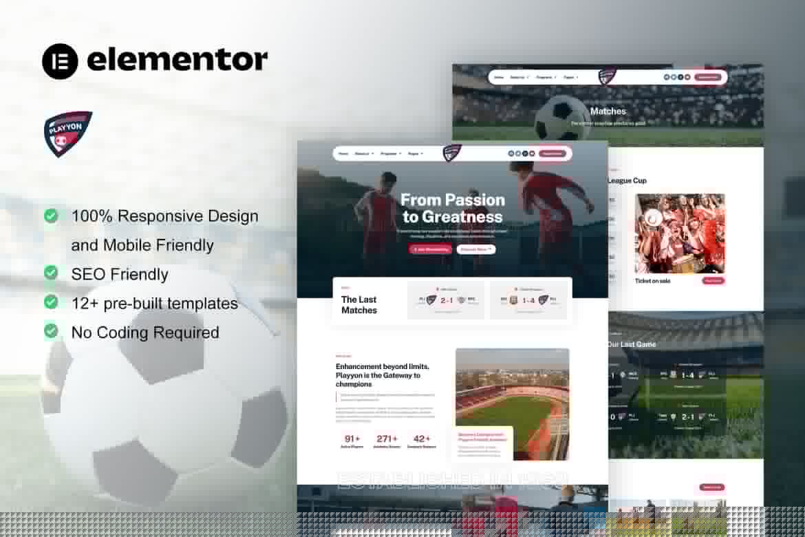 Playyon – Football Team & Sports Academy Elementor Pro Template Kit