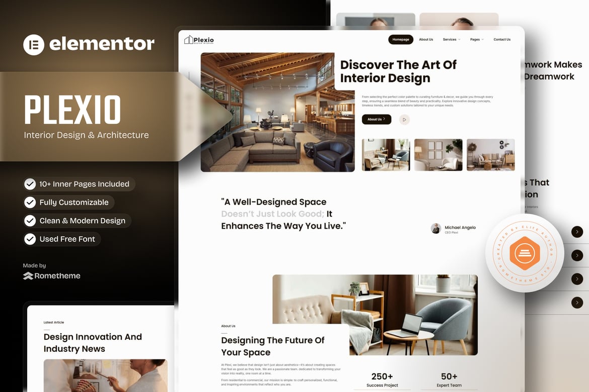 Plexio – Interior Design & Architecture Elementor Template Kit