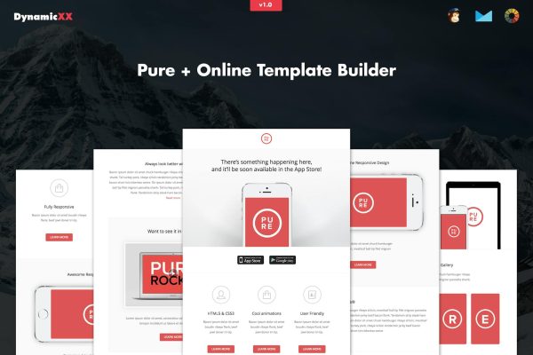 Pure – Responsive APP Email Template Pure – Responsive APP Email Template + Online Builder. Promote your App with this Professional email