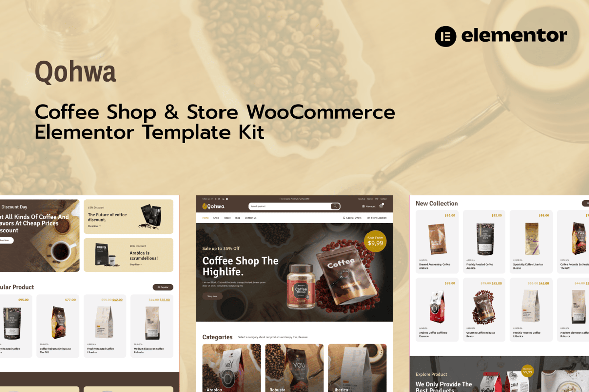 Qohwa – Coffee Shop & Store Ecommerce Elementor Pro Template Kit