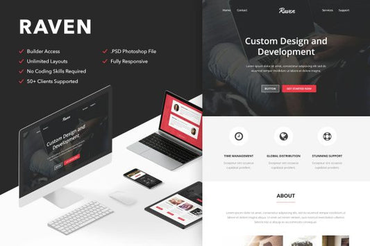 Raven – Responsive Email + Themebuilder Access High quality responsive email newsletter template | MailChimp | Campaign Monitor supported
