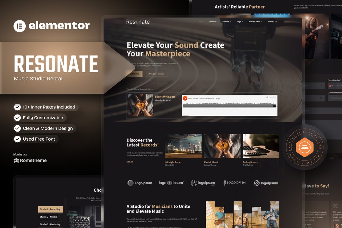 Resonate – Music Studio Production Elementor Template Kit