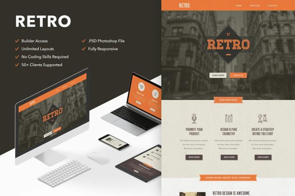Retro – Responsive Email + Themebuilder Access High quality responsive email newsletter template | MailChimp | Campaign Monitor supported