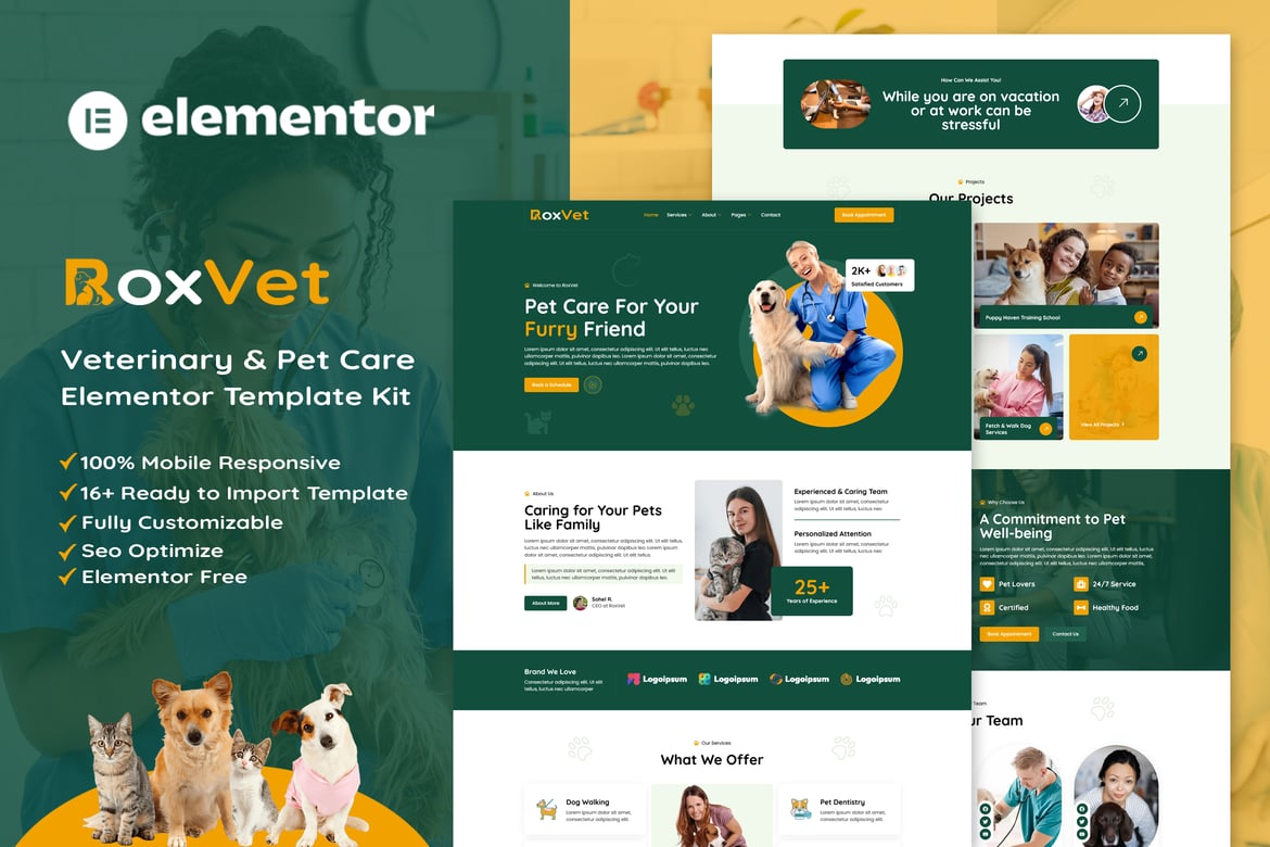 RoxVet – Veterinary & Pet Care Services Elementor Template Kit