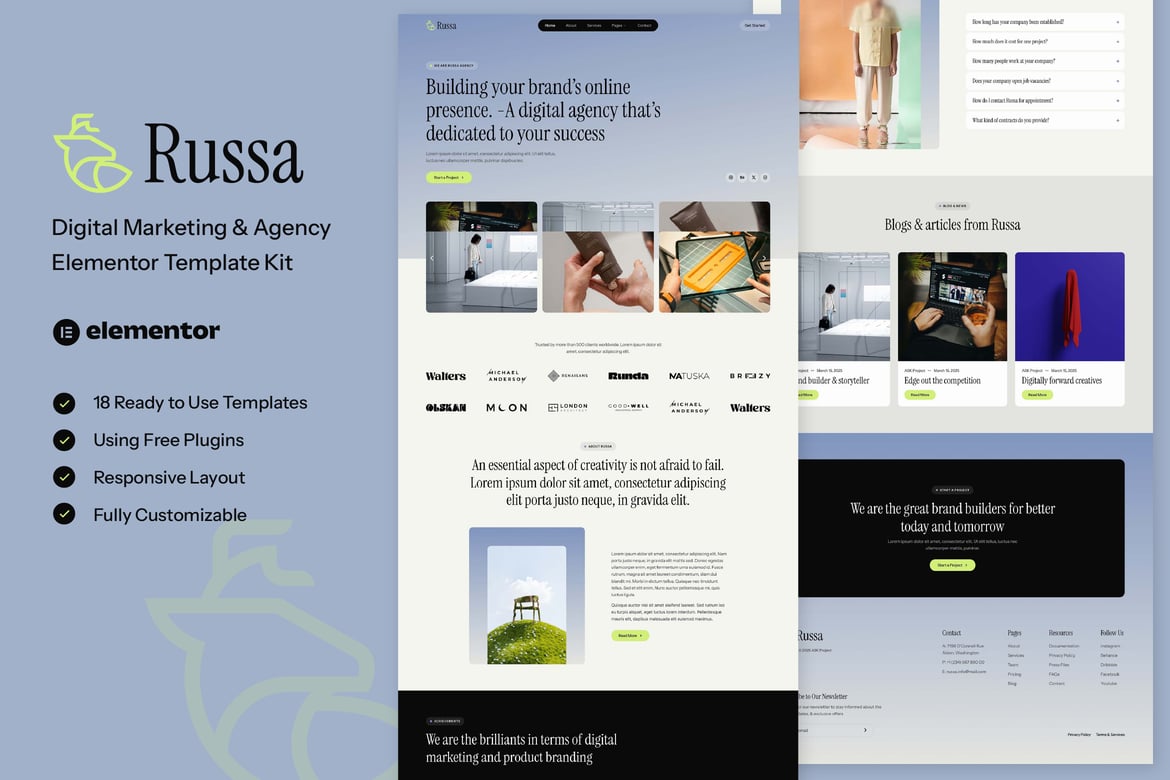 Russa – Digital Marketing & Agency Elementor Template Kit