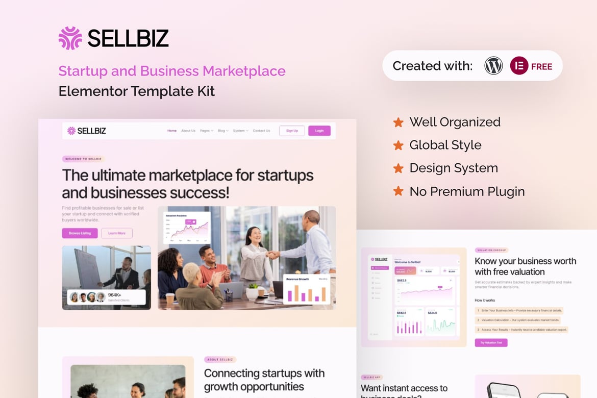 Sellbiz – Startup and Business Marketplace Elementor Template Kit